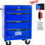 4, coffre à outils multifonctionnel, boîte en métal, glissières à roulement, serrure à clé, armoire à coffre en acier 20 po 4 po, finition noire et bleue, tiroir 4 roues universelles 2 verrouillables, poignée à tirer pour l'utilisateur-1523301942