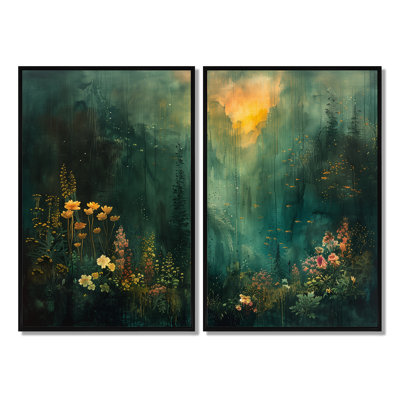 Green Forest Enchantment Forest - Traditional Canvas Prints 2 Pieces