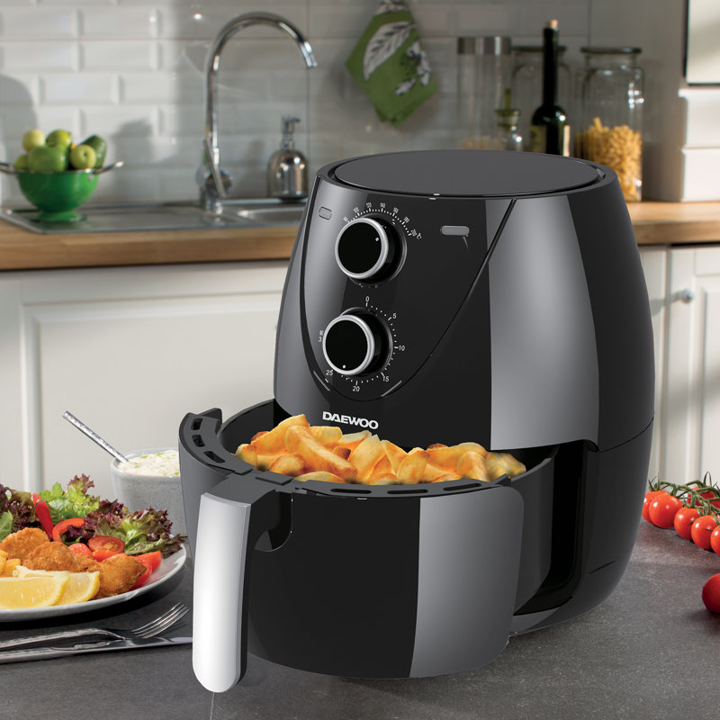 Daewoo Medium Compact 4 Litre Air Fryer Healthy Bake Roast Grill 80-200 Degrees & 30min Timer Adjust Serves 5, 4L Single Pot Air Fryer