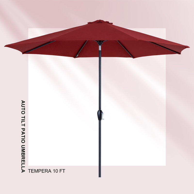 Parasol de terrasse avec frange de 10 pi Idaly avec poteau en aluminium couleur bois Idaly, Piment