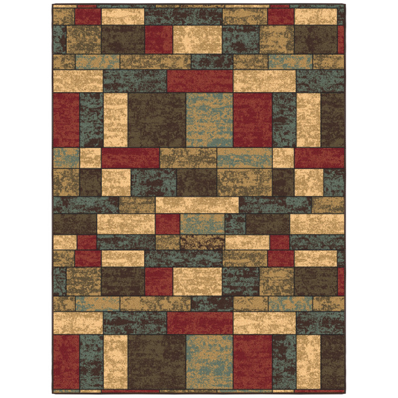 Ottohome Non-Slip Boxes Area Rug For Living Room, Hallway, Entryway Rug, Rectangle 5' x 6'6"
