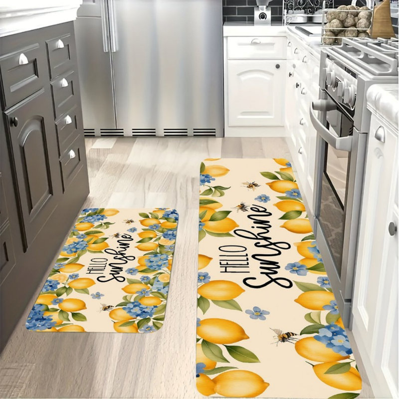 Tapis de cuisine jaune citron Bee, paquet de 2, pour la cuisine et le vestibule