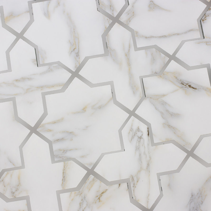 Carreau de mosaïque murale en verre 6 "x 6" Tuscan Design, Or Calacatta / filons gris