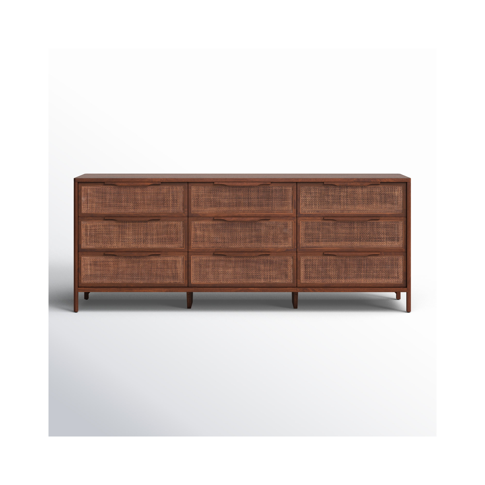 Nellie 9 Drawer Cane Dresser, Brown Wash