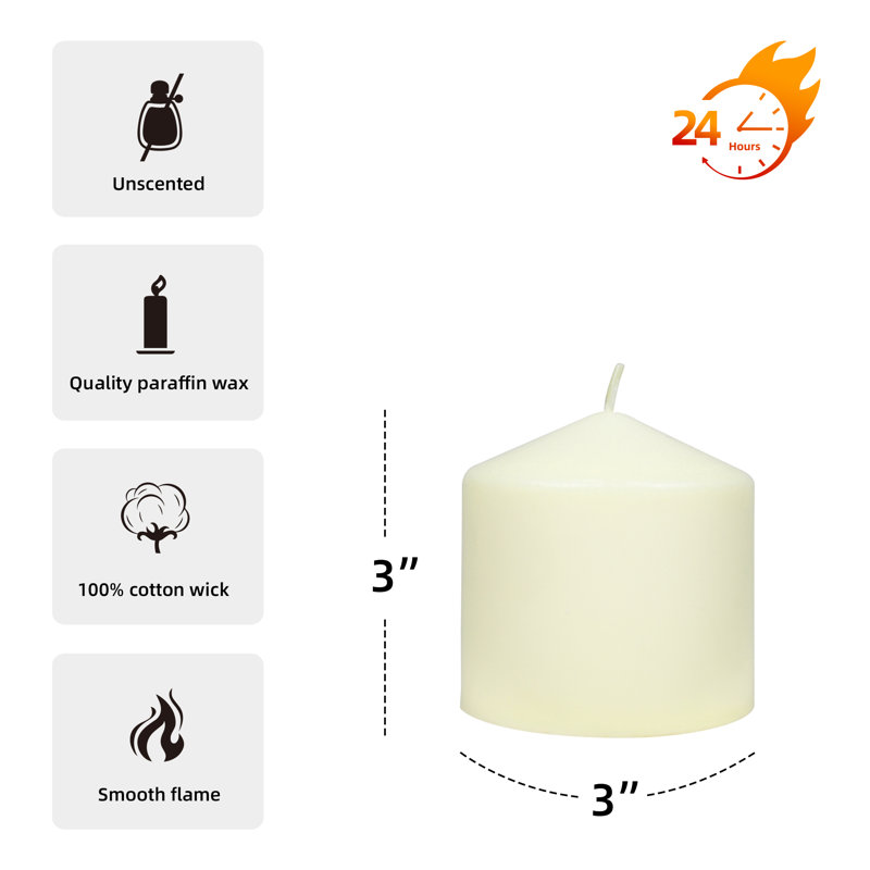 Unscented Pillar Candle, Ivory, 3" H x 3" W x 3" D
