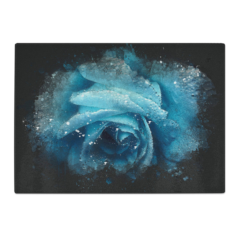 Blue Rose Flower Vol.1 Paint Splash Chopping Board, 0.4cm H x 28.5cm W x 39cm L