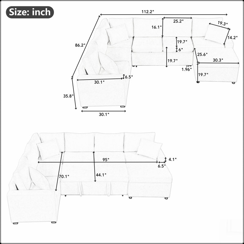 Divan-lit modulaire avec canapé-lit de rangement de 112,2 po, Gris