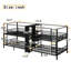 Lit superposé quadruple en métal pour grand lit, finition noire, conception écoénergétique avec placard et tablettes, tablettes sécuritaires stables, structure-845199604