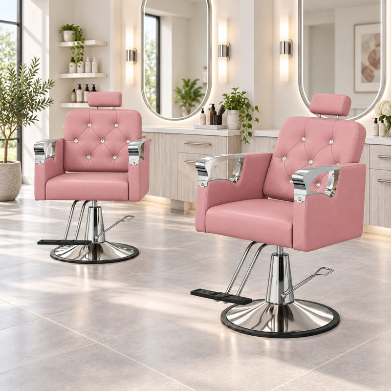 Fauteuil de salon inclinable avec hauteur réglable et système hydraulique pour coiffeur - Rose/Argent, Argent, Rose