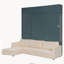 Grand lit escamotable mural avec canapé et tablettes, panneau vert avec canapé beige