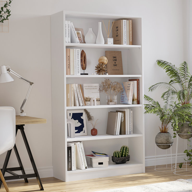 Cremorne Modern Standard Bookcase, (5 Shelves) 60” H x 33” W x 12”D, White