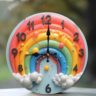 Décoration murale mignonne horloge arc-en-ciel
