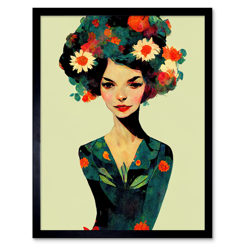 Vintage Floral Female Portrait - Single Picture Frame Print