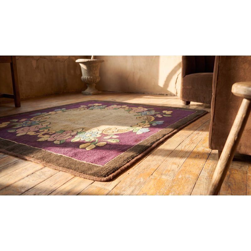 Antique American Hooked Rug Small Scatter Size Wool Purple