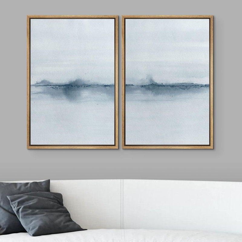 «Brun blanc à motif géométrique à rayures abstraites et douillettes» - 2 pièces sur toile, Encadré naturel, H 36 po x l 24 po
