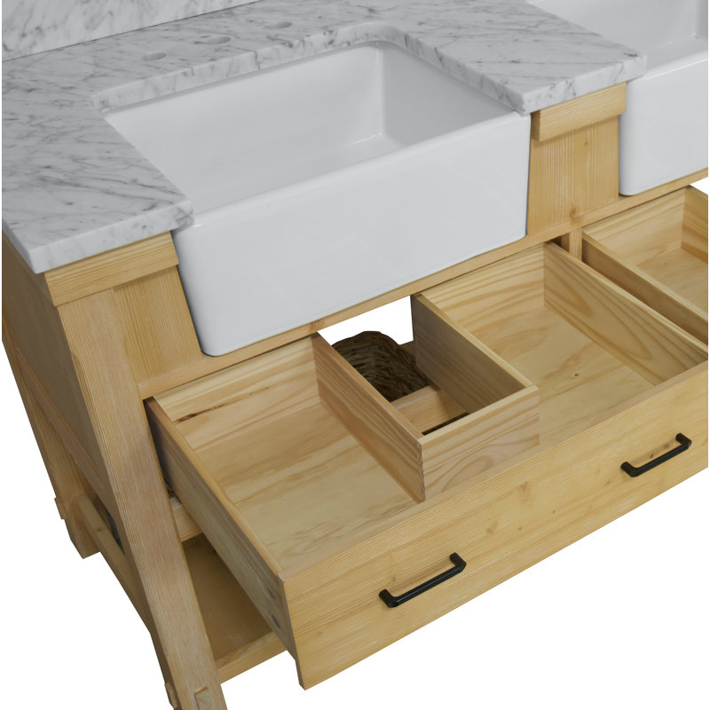 Hitton 60'' Double Bathroom Vanity with Top, Drift Wood, Engineered Carrara