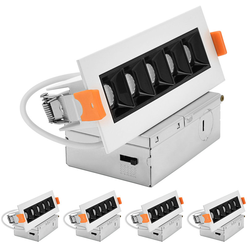 Plafonnier linéaire encastré à DEL 5 lumières LUXRITE, architecturale, 5CCT, CRI90, 11W, 600LM, faisceau 45 ° 120V à intensité variable et intensité variable, paquet de 4