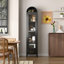 Bibliothèque 73 po en métal, armoire de rangement arquée avec portes et tablettes en verre et 1 tiroir pour le salon, les cuisines, le bureau, noir, assemblage requis