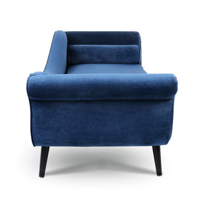 Chaise longue avec accoudoirs à volutes en bleu, assise confortable, base large, rembourrage en mousse, coussin de soutien bleu l 66,97 po x P 28,61 po et H 29,65 po, siège confortable, mousse haute, contreplaqué et bois massif, importé