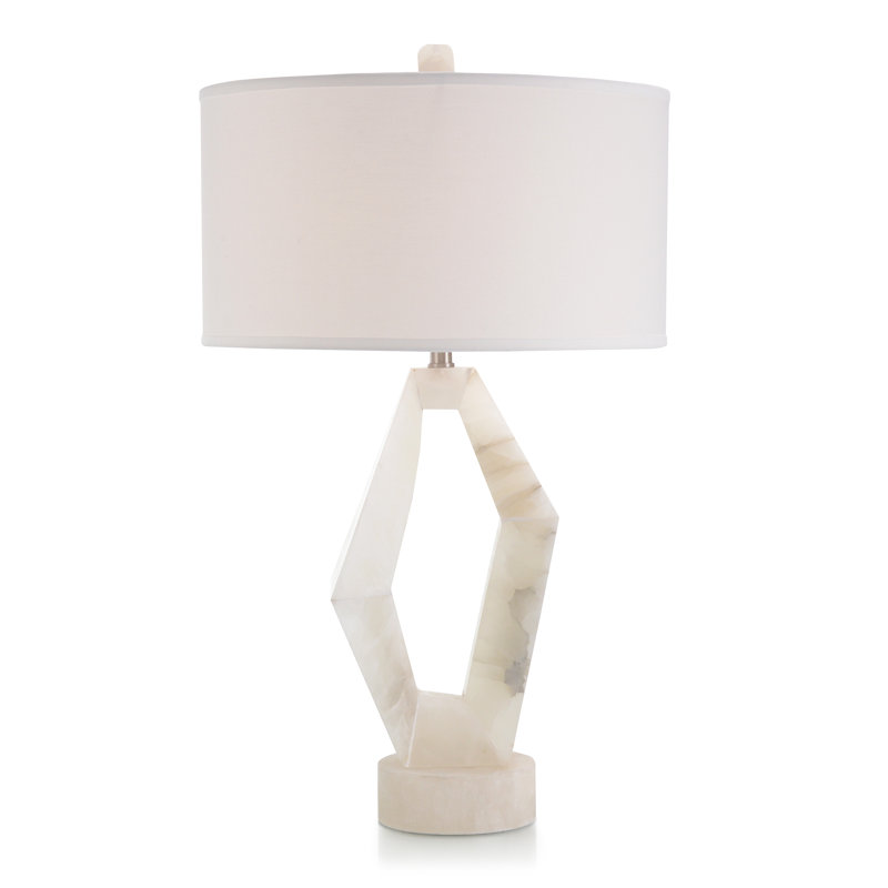 Abstract Alabaster Table Lamp with White Linen Shade