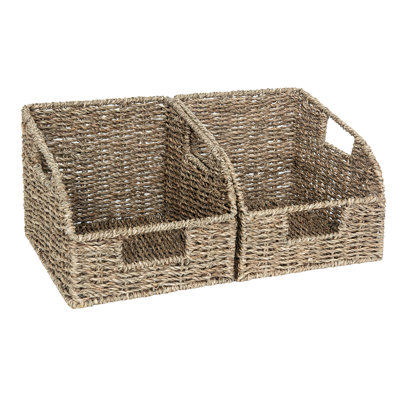 Handwoven Wicker Baskets with Handles, Pantry Storage Baskets for Shelves