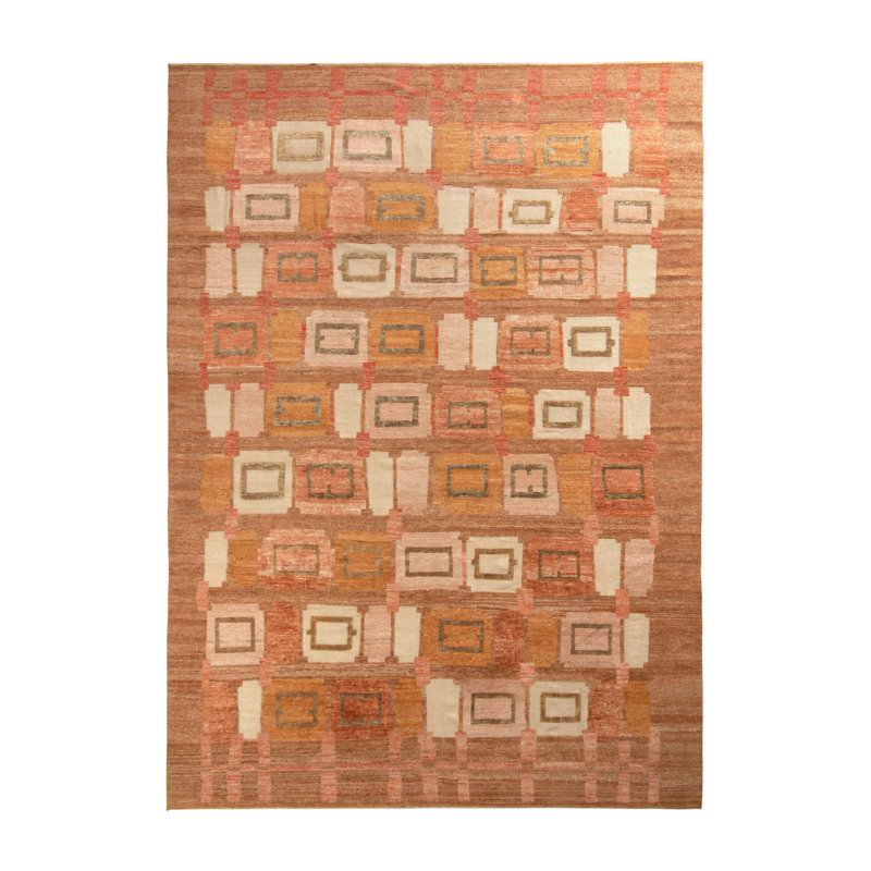 Scandinavian Hand Knotted Wool Geometric Area Rug, Rectangle 12' x 16'