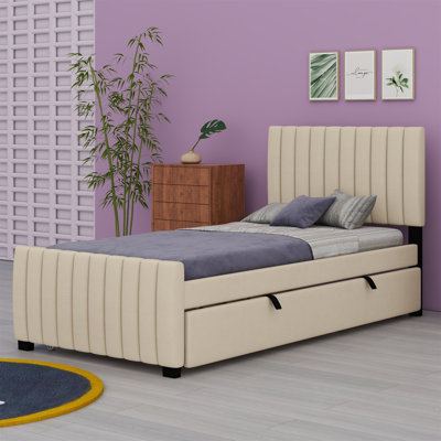 Velvet Upholstered Platform Bed with Trundle