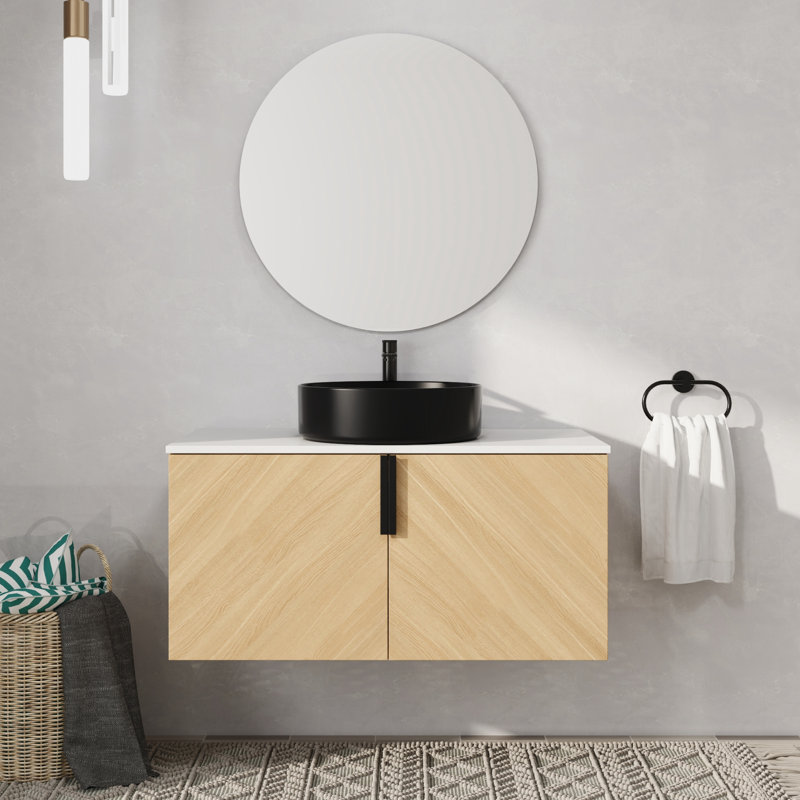 Meuble-lavabo mural simple 36 po avec lavabo en céramique, 36"