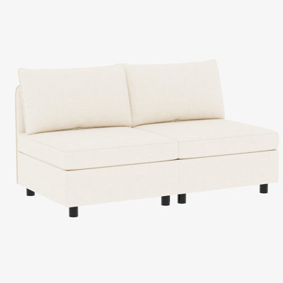 Chaise longue de rangement - Chenille beige moderne de style Mid-Century pour le salon, style chambre à coucher confortable