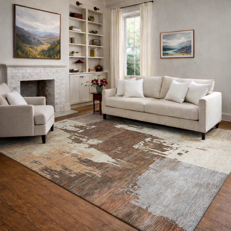 Premium Machine Washable Mayfield AMF2347 Abstract Rug, Cayenne, 5' x 7'6"