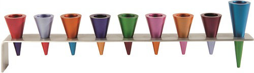 Menora à cônes anodisé strip, Orange / Vert