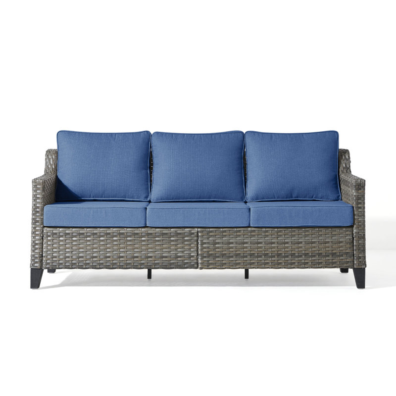 Gray Wicker Outdoor Couch, 3-Seat Patio Sofa With Deep Seating And  Cushions For Porch Deck Balcony, Blue