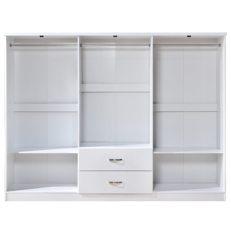 White 6 Door 2 Drawer Mirrored Wardrobe With Chrome Handles