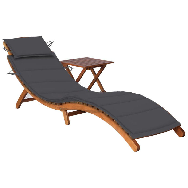 Chaise longue simple en acacia avec coussins et table 16 po Hilarius, Gris foncé