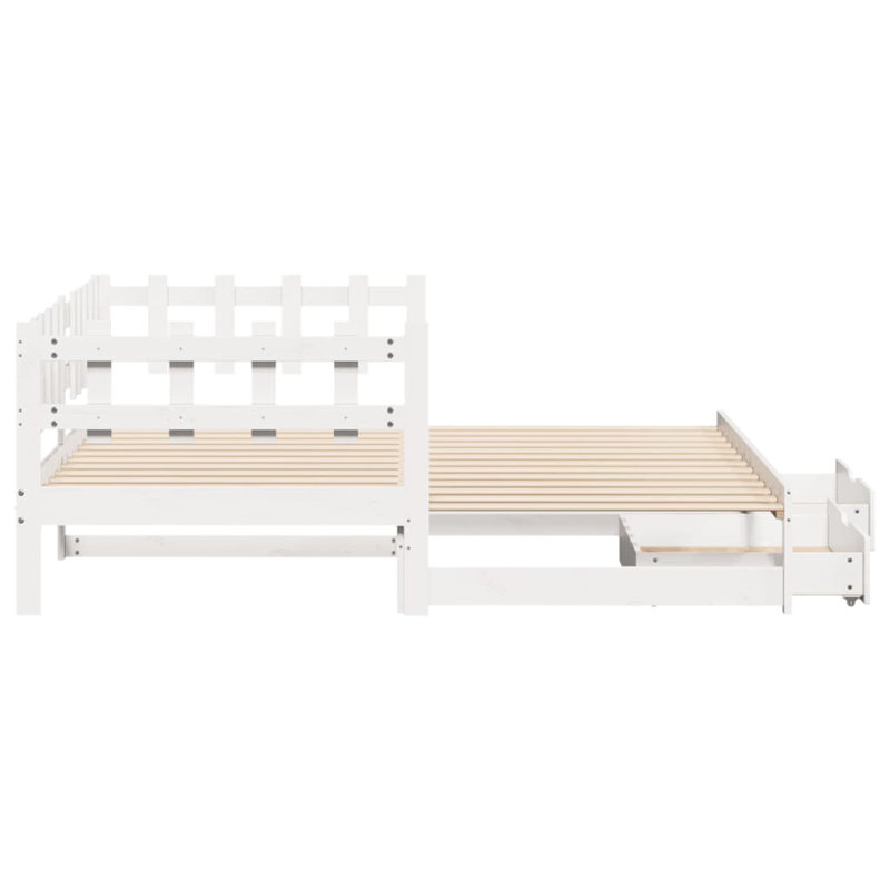 Mogos Solid Wood Daybed with Trundle, Single (3'), White