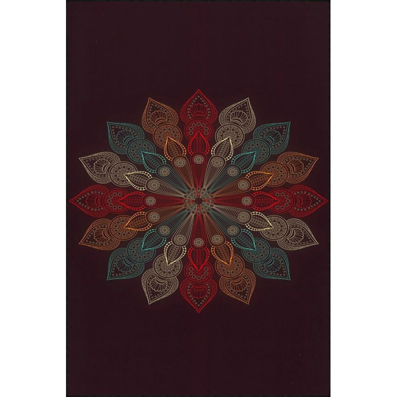 Colorful Leafy Star Patterned Woven Base Carpet And Washable Carpet, Rectangle 5' x 9'11"