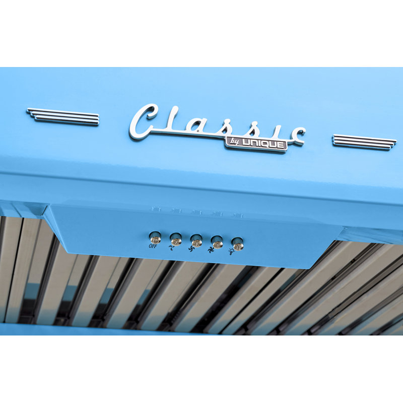 Classic Retro 24" 500 CFM Ducted Under Cabinet Range Hood with Stainless Steel Baffles and Light, Blue