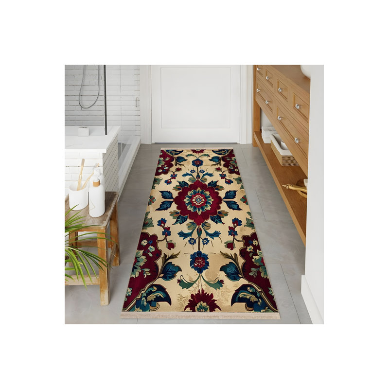 Tapis tissé à motif floral rouge Mosso, 3'11" x 5'11"