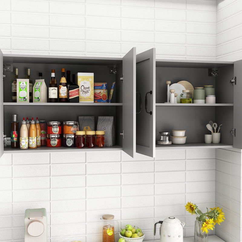 Armoire de cuisine autoportante de 63 po Dorilal avec tablettes réglables, charnières à fermeture douce pour le rangement dans la salle à manger