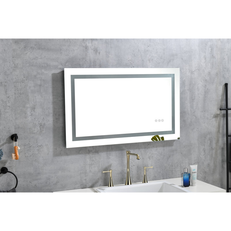 Grand miroir de salle de bain à DEL de 40 po x 32 po - Brouillard, à intensité variable, 3 couleurs, fonction mémoire, fixation murale pour rehausser le style avec couleurs, mémoire, meuble-lavabo