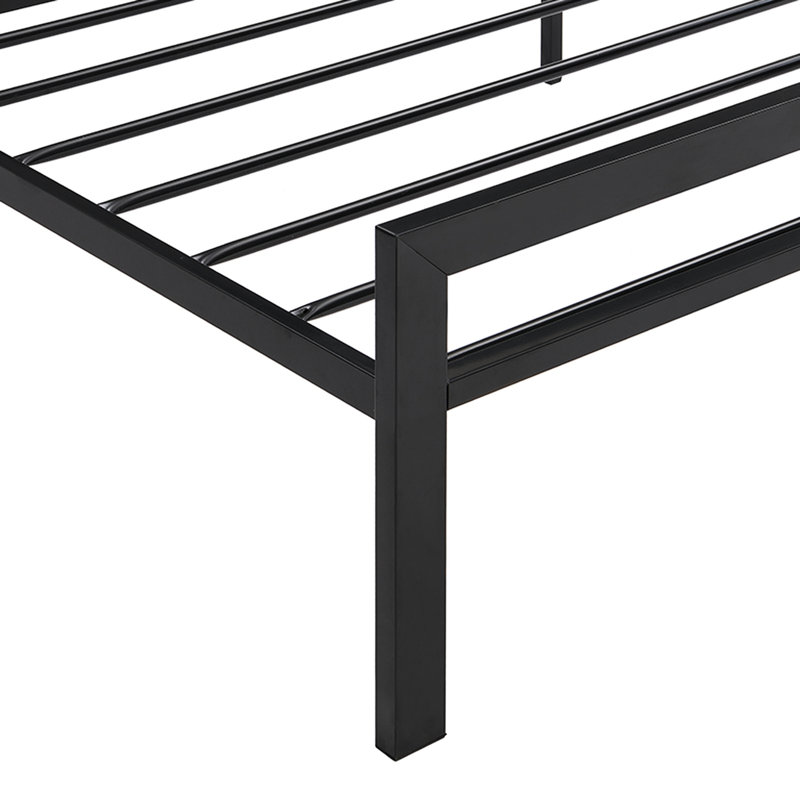 Lit simple en métal -, ajout de chambre à coucher solide, cadre noir solide, pièce silencieuse,