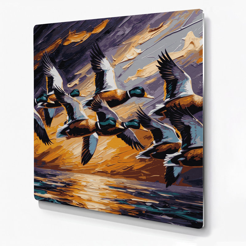 Oiseau colvert, art mural mauve en métal, H 192 po x l 192 po x P 0,05 po