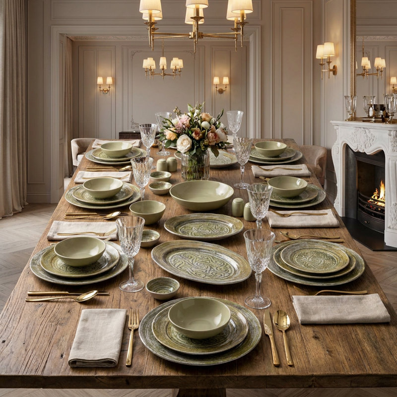 Artisan Spiral Glazed Stoneware Dinnerware Set