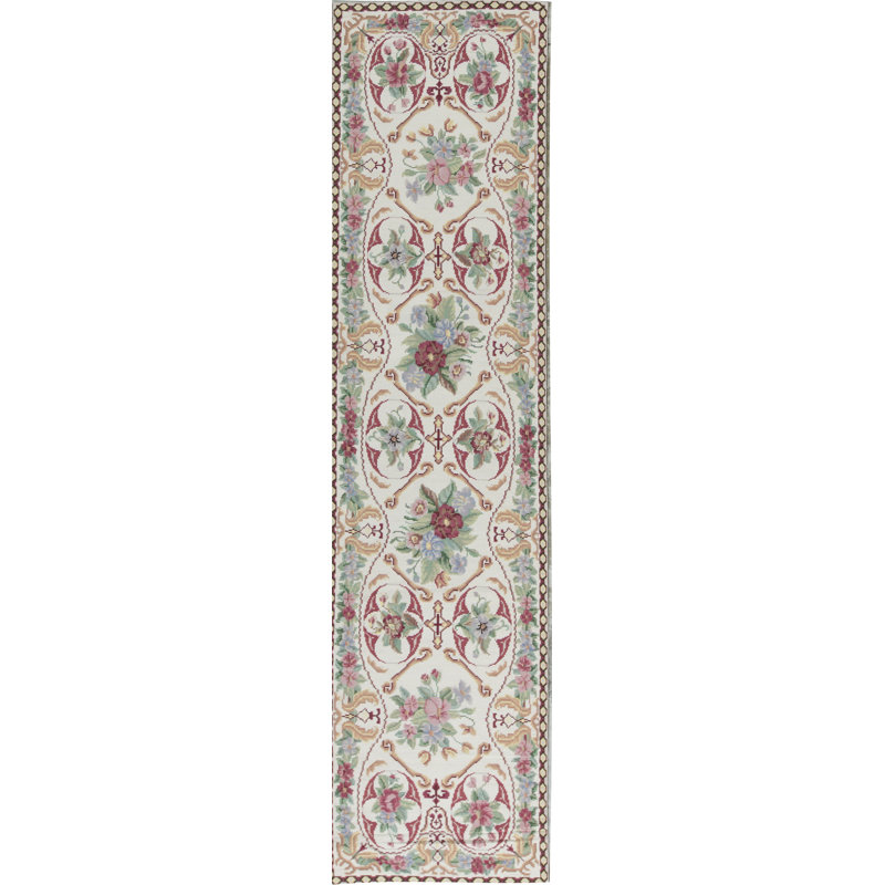 Hand-Knotted High-Quality Brown, Green, and Pink Runner