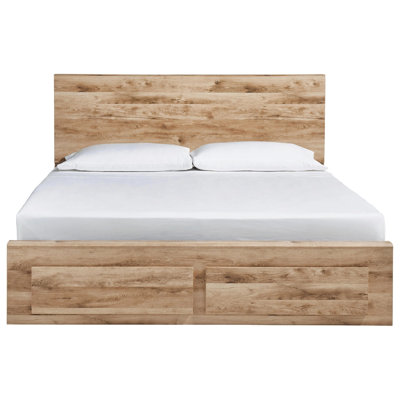 Oma King Panel Storage Bed, 2 Footboard Drawers, Rustic Brown Wood