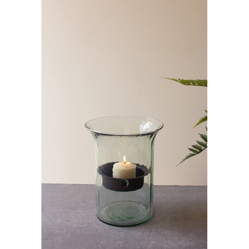  Glass Candle Cylinder with Rustic Insert – 11" Small Height, 7'' H x 7'' W x 7'' D