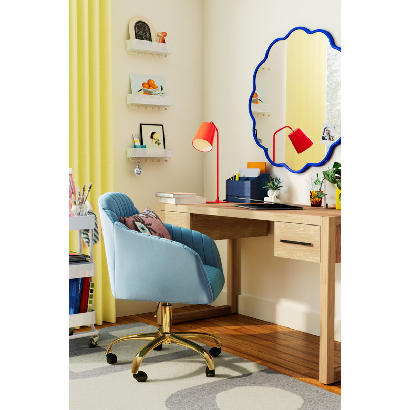 Chaise de travail en velours Adan, Velours bleu