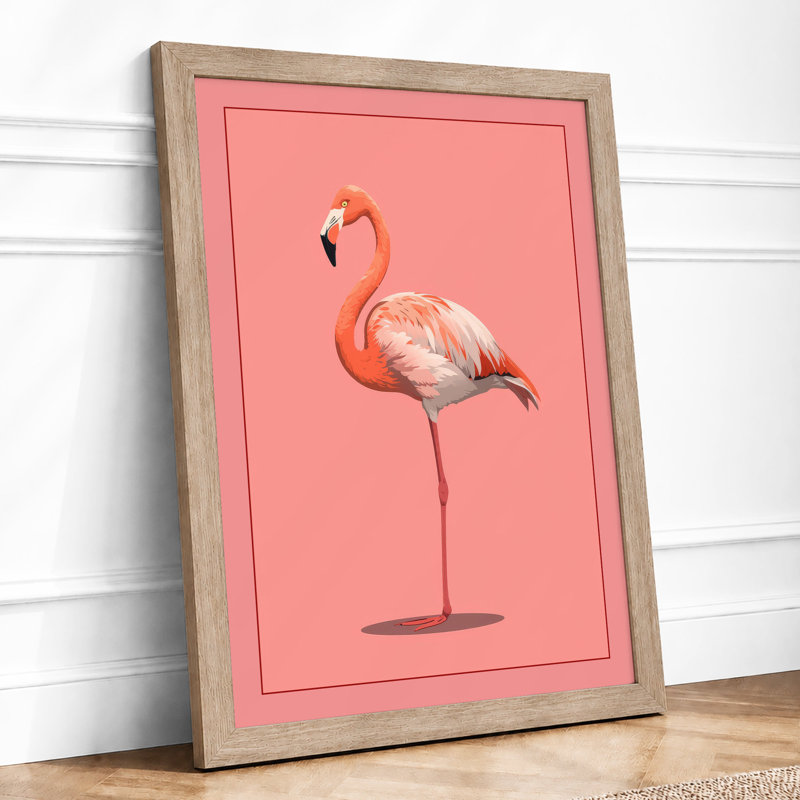 Standing Flamingo Minimalist - Print, A1 - 84.1 x 59.4 cm, Oak