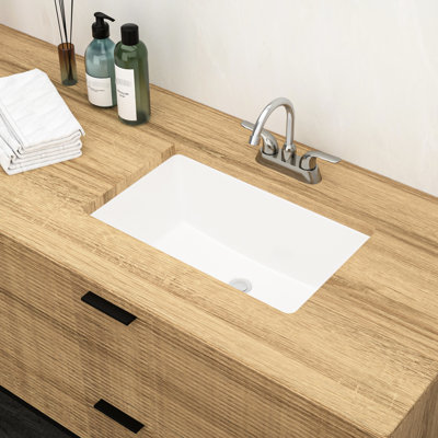 Rectangular White Ceramic Undermount Bathroom Sink 21x13 Inches, Modern Classic Design, Stain European Inspired Easy To Maintain