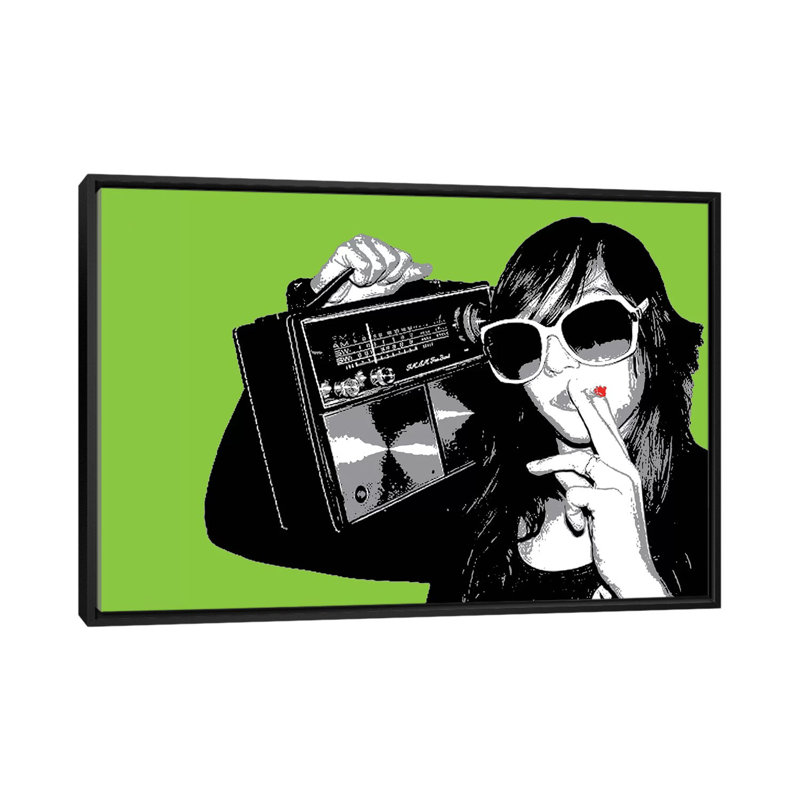 « boombox paritaire green », reproduction d’impression sur toile, H 18 po x l 26 po x P 1,5 po, Toile avec cadre noir